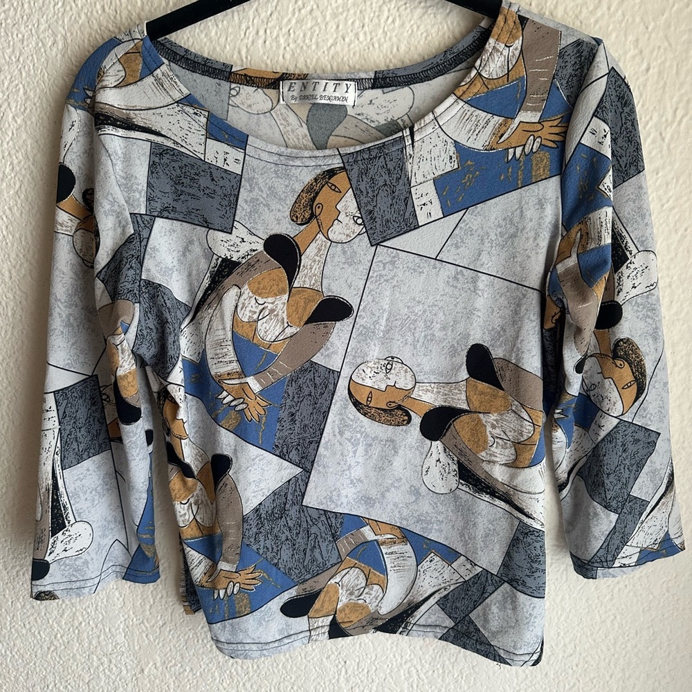 Women's Abstract Print Top - Blue and Gray